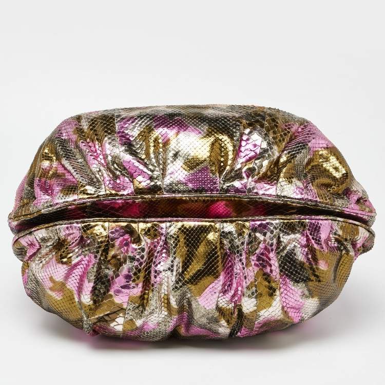 Pre Owned Zagliani Metallic Pink/Gold Python Puffy Hobo