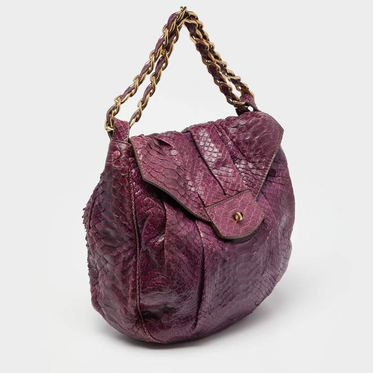 Pre Owned Zagliani Purple Python Leather Chain Hobo