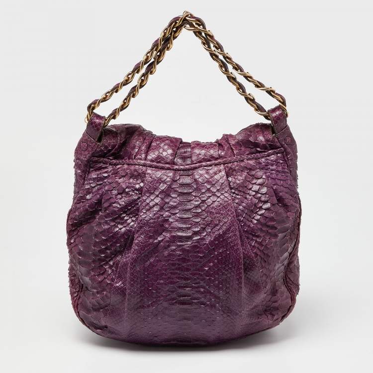 Pre Owned Zagliani Purple Python Leather Chain Hobo
