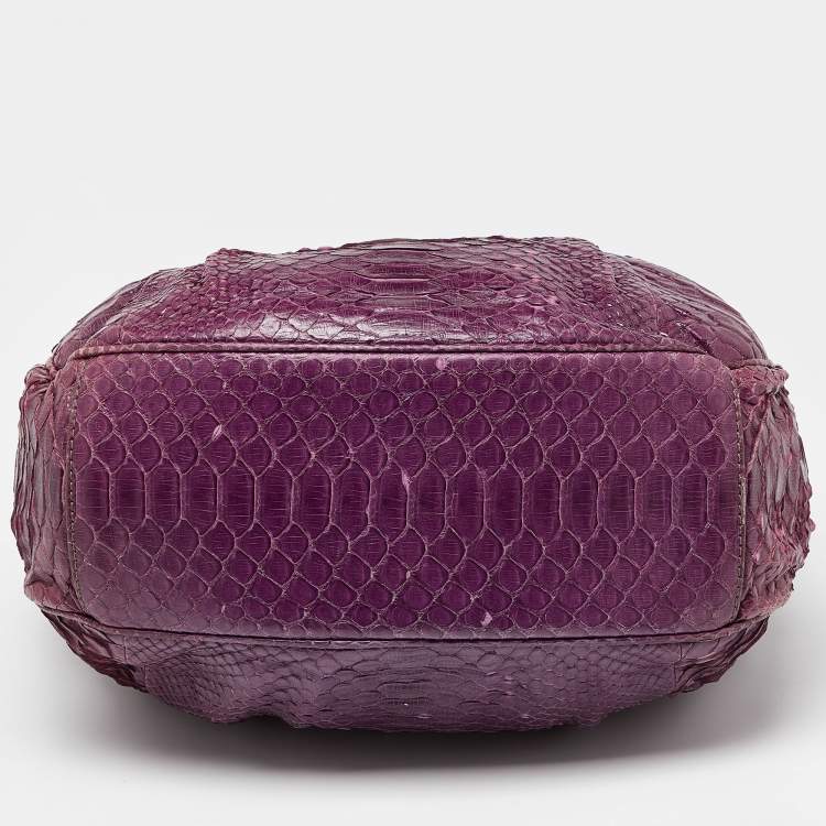 Pre Owned Zagliani Purple Python Leather Chain Hobo