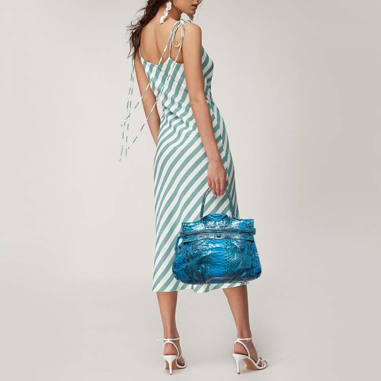 Pre Owned Zagliani Blue Python Puffy Top Handle Bag