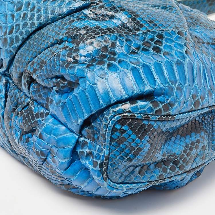 Pre Owned Zagliani Blue Python Puffy Top Handle Bag