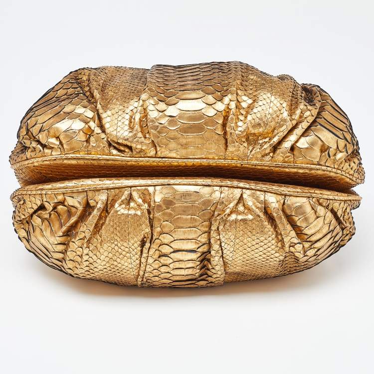 Pre Owned Zagliani Gold Python Puffy Hobo
