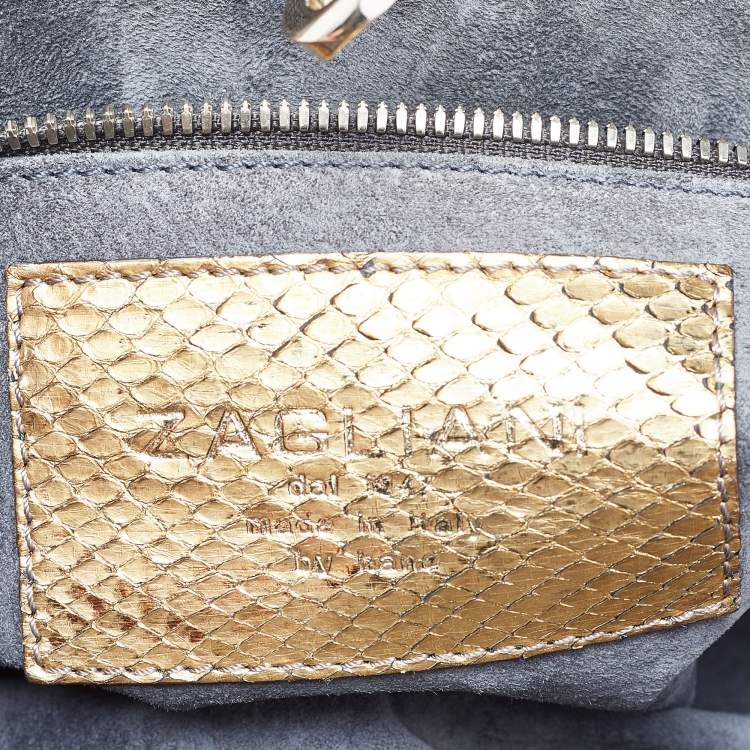 Pre Owned Zagliani Gold Python Puffy Hobo