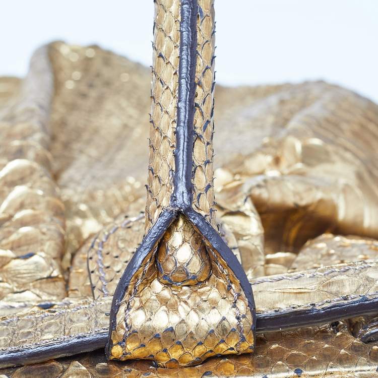 Pre Owned Zagliani Gold Python Puffy Hobo