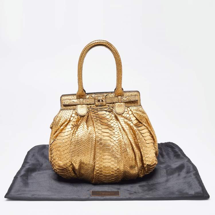 Pre Owned Zagliani Gold Python Puffy Hobo