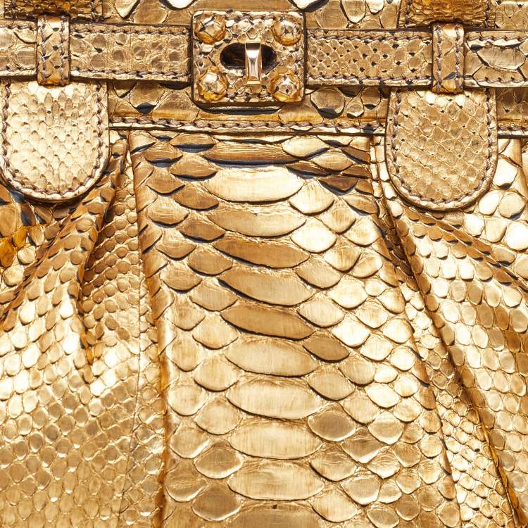 Pre Owned Zagliani Gold Python Puffy Hobo