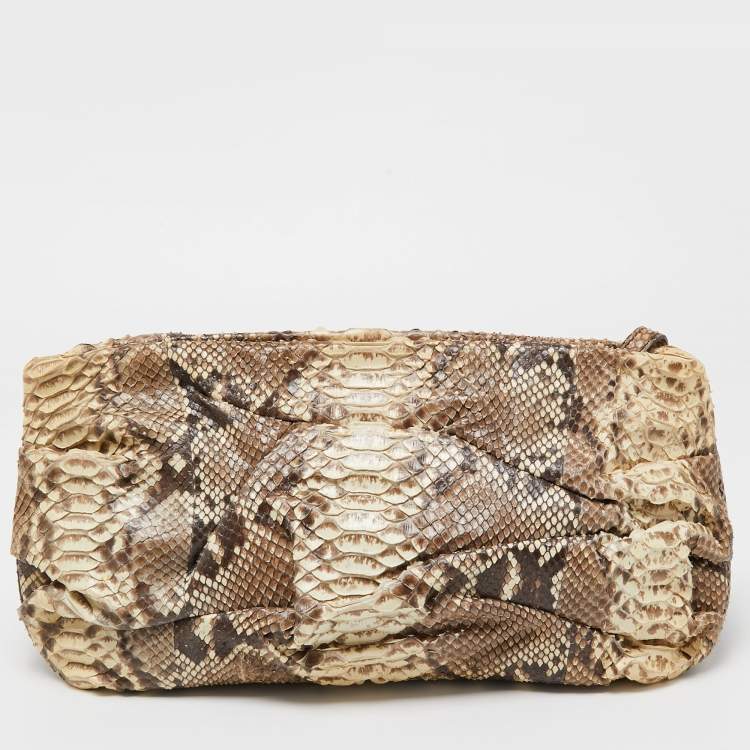 Pre Owned Zagliani Beige/Grey Python Oversized Clutch