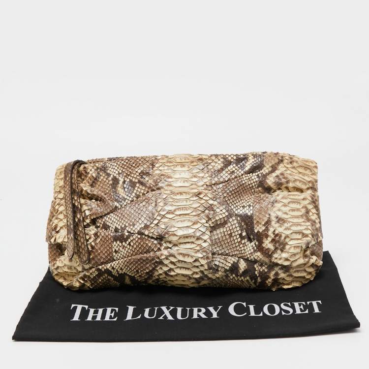 Pre Owned Zagliani Beige/Grey Python Oversized Clutch