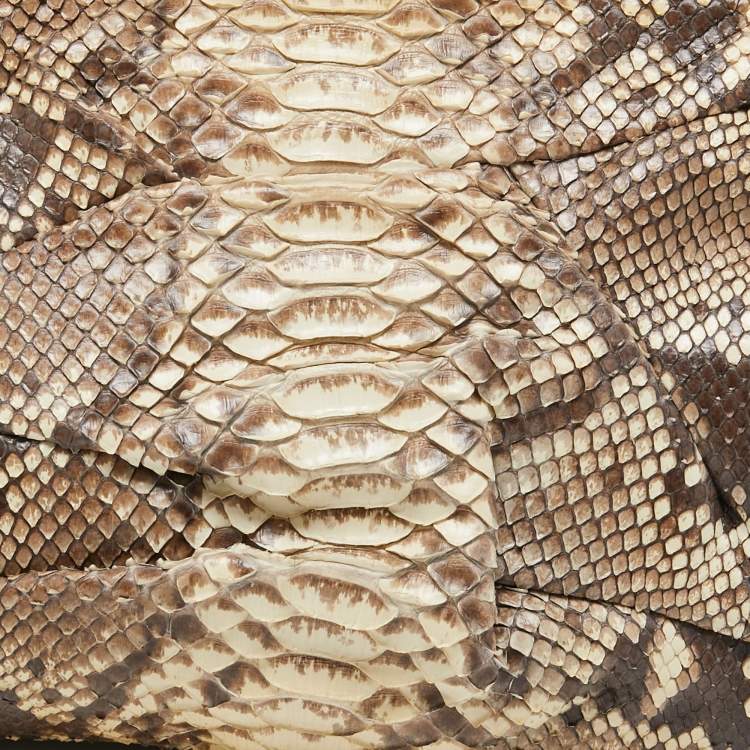 Pre Owned Zagliani Beige/Grey Python Oversized Clutch