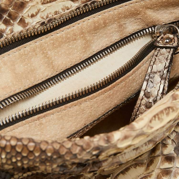 Pre Owned Zagliani Beige/Grey Python Oversized Clutch