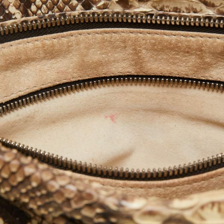 Pre Owned Zagliani Beige/Grey Python Oversized Clutch