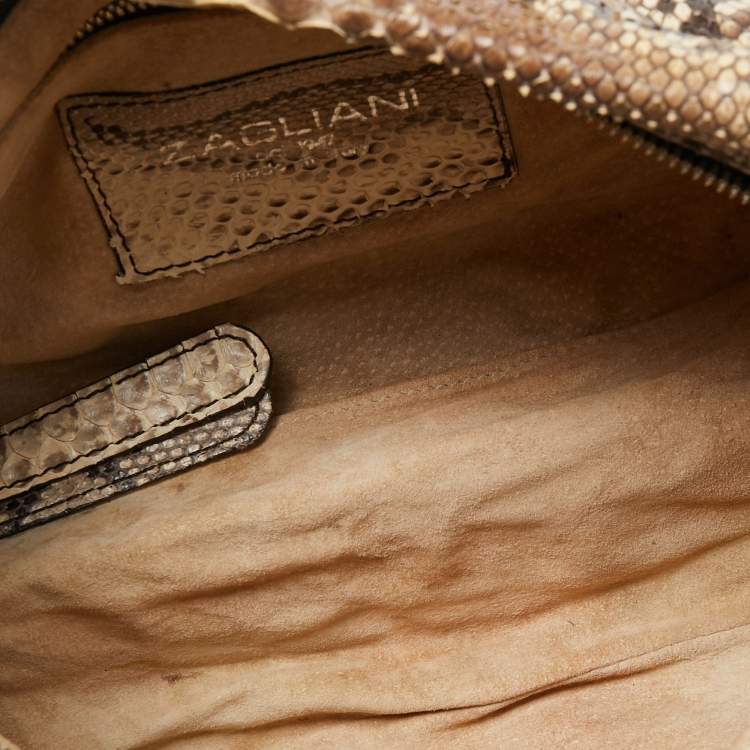 Pre Owned Zagliani Beige/Grey Python Oversized Clutch