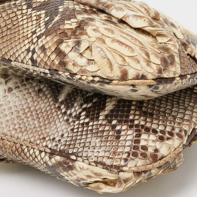 Pre Owned Zagliani Beige/Grey Python Oversized Clutch