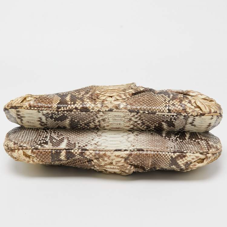 Pre Owned Zagliani Beige/Grey Python Oversized Clutch