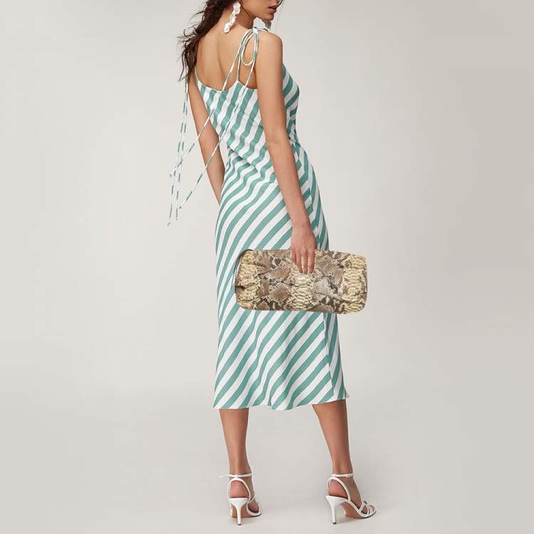 Pre Owned Zagliani Beige/Grey Python Oversized Clutch