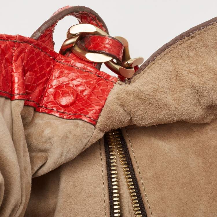 Pre Owned Zagliani Red Python JJ Flap Hobo