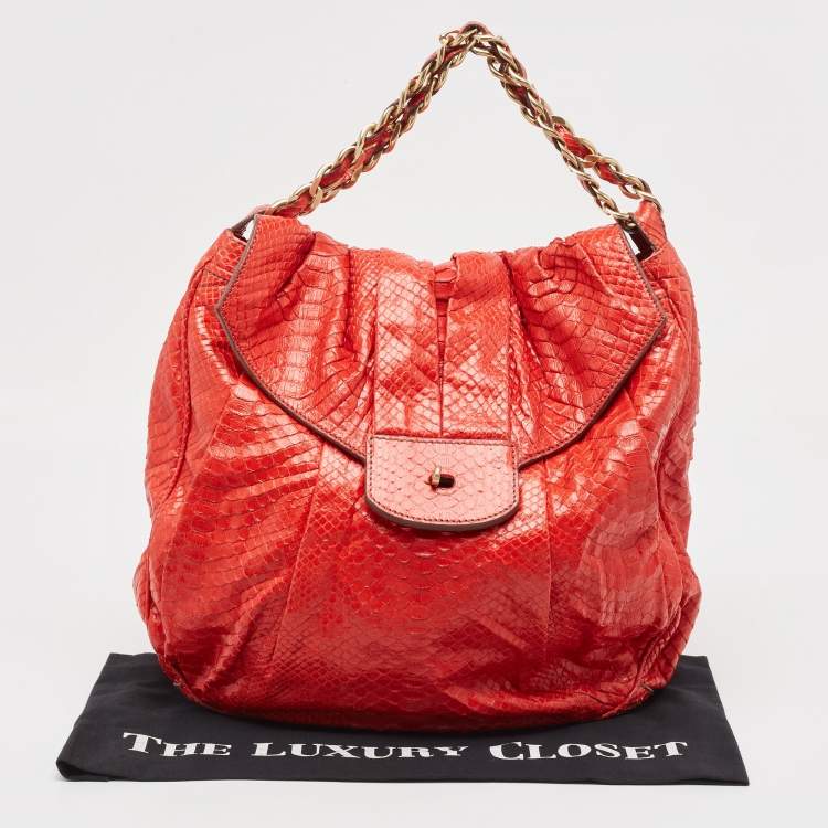 Pre Owned Zagliani Red Python JJ Flap Hobo