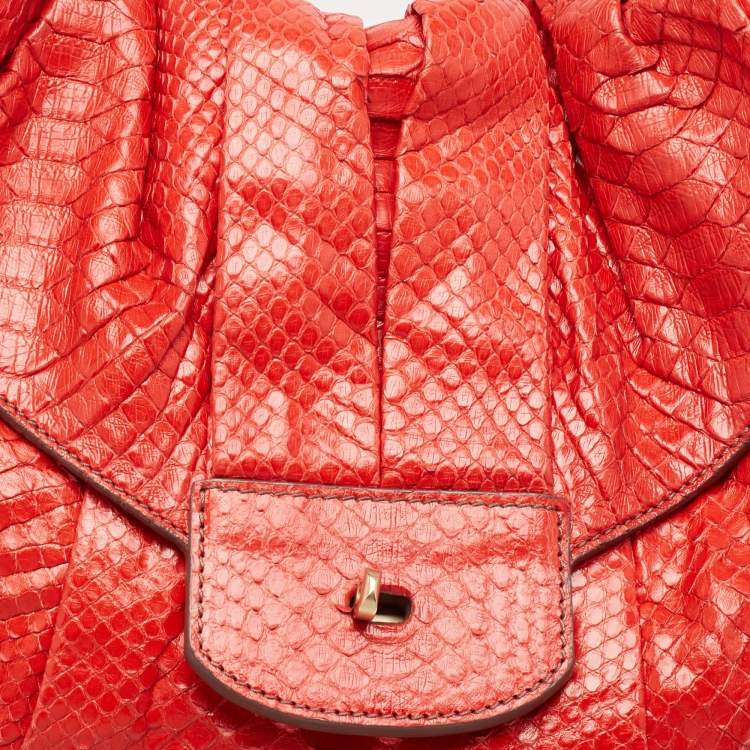Pre Owned Zagliani Red Python JJ Flap Hobo