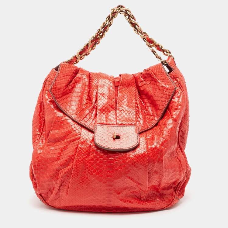 Pre Owned Zagliani Red Python JJ Flap Hobo