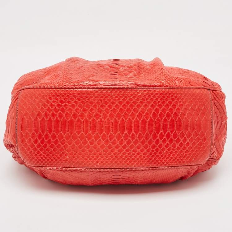 Pre Owned Zagliani Red Python JJ Flap Hobo