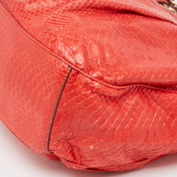 Pre Owned Zagliani Red Python JJ Flap Hobo