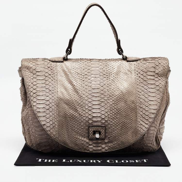 Pre Owned Zagliani Beige/Metallic Python Weekender Bag