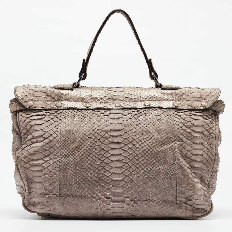 Pre Owned Zagliani Beige/Metallic Python Weekender Bag
