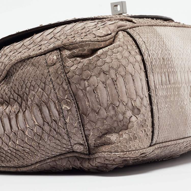 Pre Owned Zagliani Beige/Metallic Python Weekender Bag