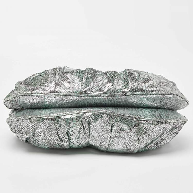 Pre Owned Zagliani Green/Silver Python Puffy Hobo
