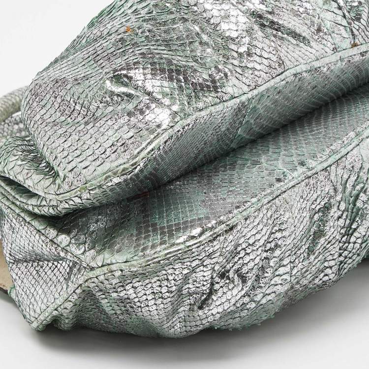 Pre Owned Zagliani Green/Silver Python Puffy Hobo