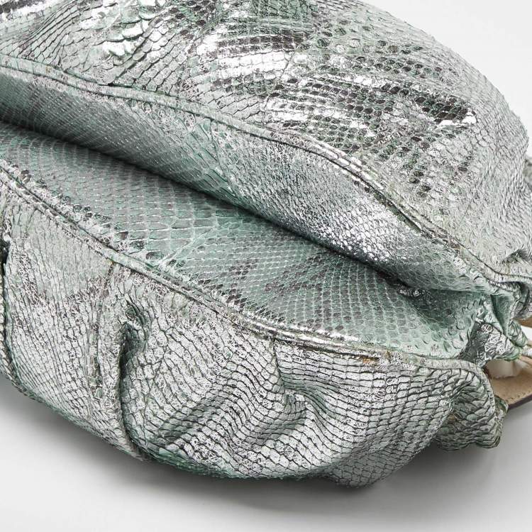 Pre Owned Zagliani Green/Silver Python Puffy Hobo