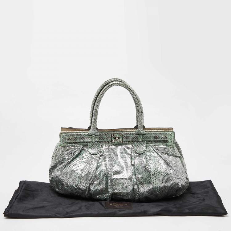 Pre Owned Zagliani Green/Silver Python Puffy Hobo
