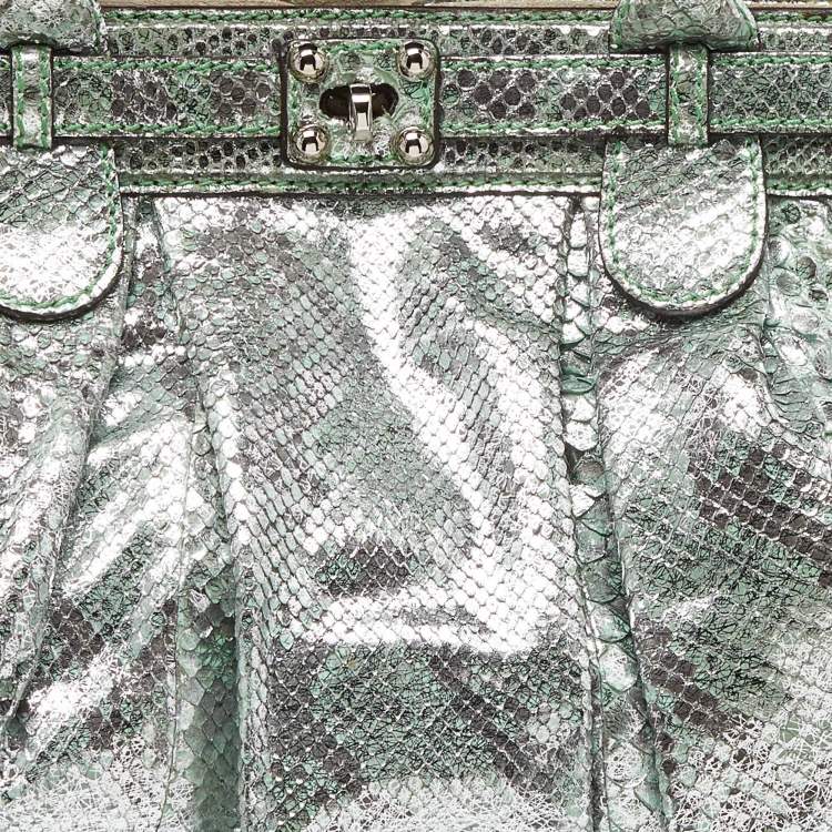 Pre Owned Zagliani Green/Silver Python Puffy Hobo