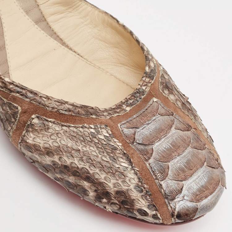 Pre Owned Zeferino Brown Python Scrunch Ballet Flats Size 38