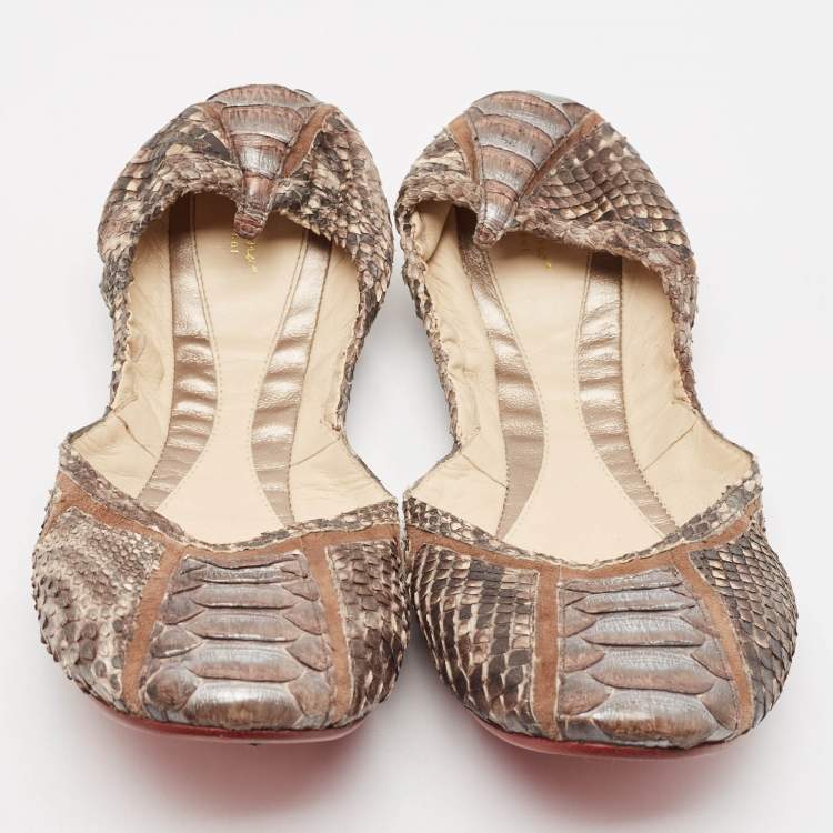 Pre Owned Zeferino Brown Python Scrunch Ballet Flats Size 38