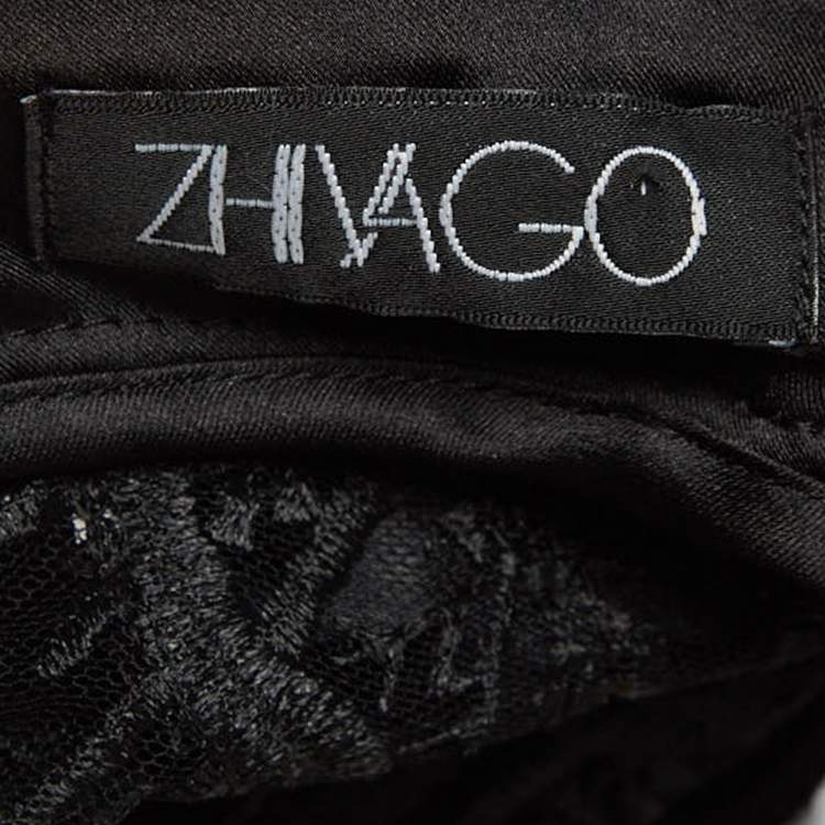 مملوكة مسبقًا Zhivago Black Embroidered Mesh High Neck Sheer Top M