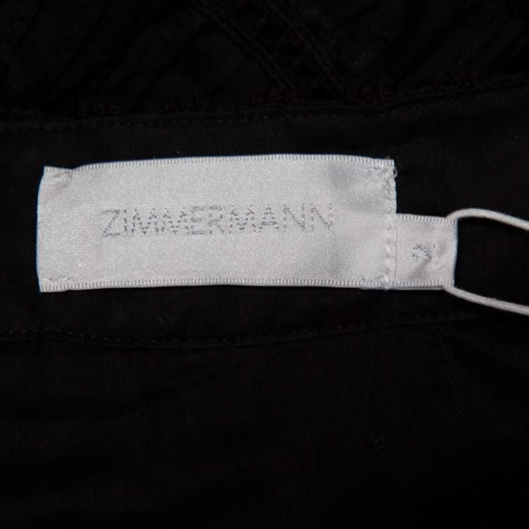 مملوكة مسبقًا Zimmermann Black Paneled Cotton Lace Trim Ruffled Tiered Midi Skirt S