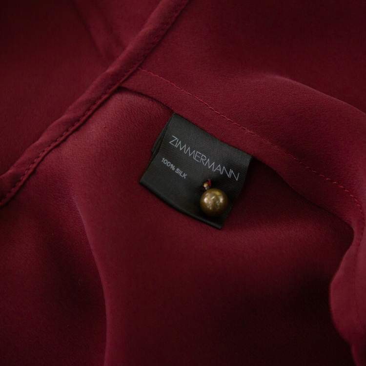 Pre Owned Zimmermann Burgundy Coated Silk Flounce Midi Wrap Dress S