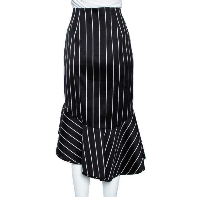 Pre Owned Zimmermann Black Striped Textured Cotton Asymmetric hem Midi Skirt L
