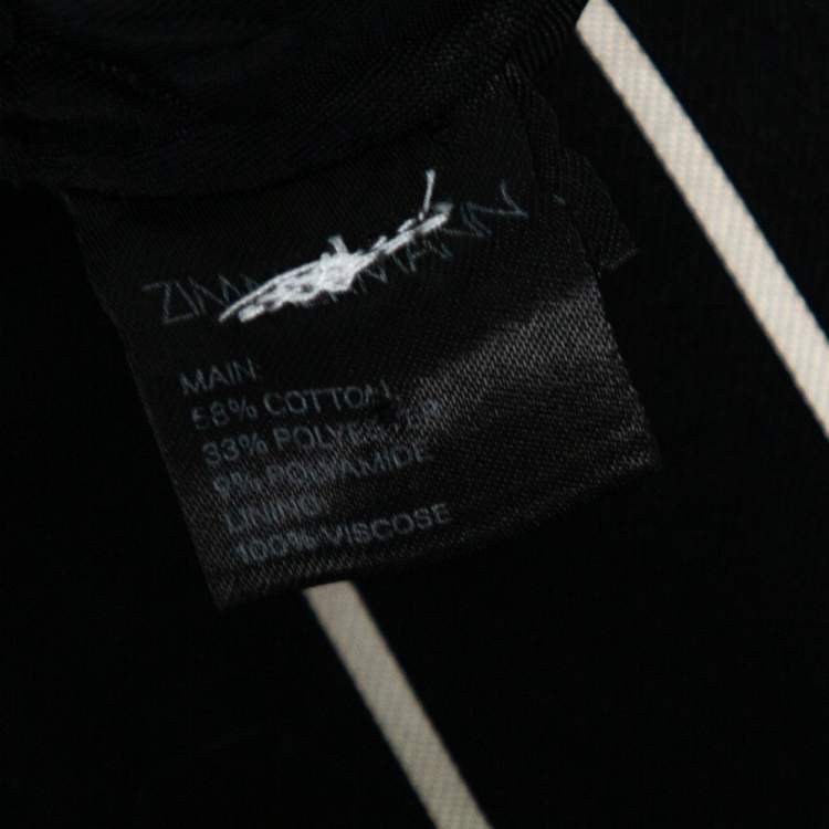 Pre Owned Zimmermann Black Striped Textured Cotton Asymmetric hem Midi Skirt L