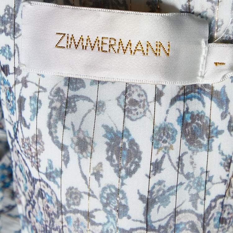 مملوكة مسبقًا Zimmermann Blue Printed Lurex Silk Empire Mist Dress M