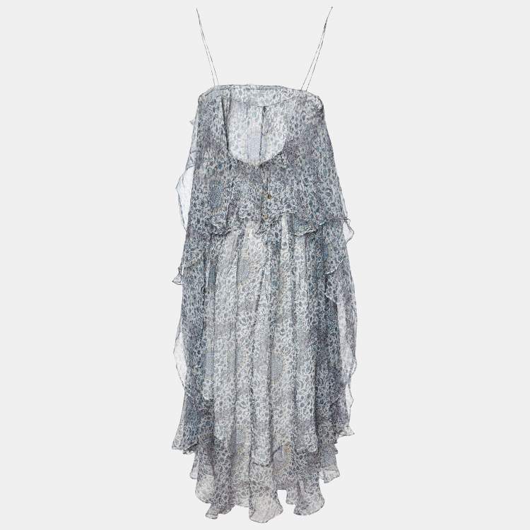 مملوكة مسبقًا Zimmermann Blue Printed Lurex Silk Empire Mist Dress M