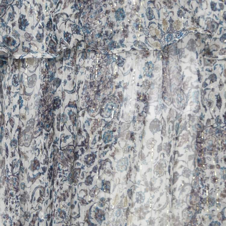 مملوكة مسبقًا Zimmermann Blue Printed Lurex Silk Empire Mist Dress M