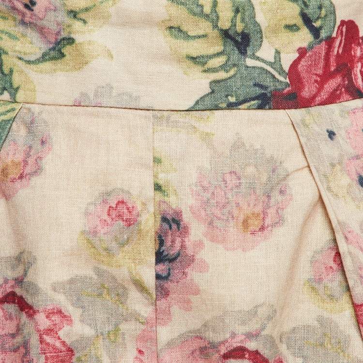 Pre Owned Zimmermann Multicolor Printed Linen Blend Melody High-Waist Shorts S