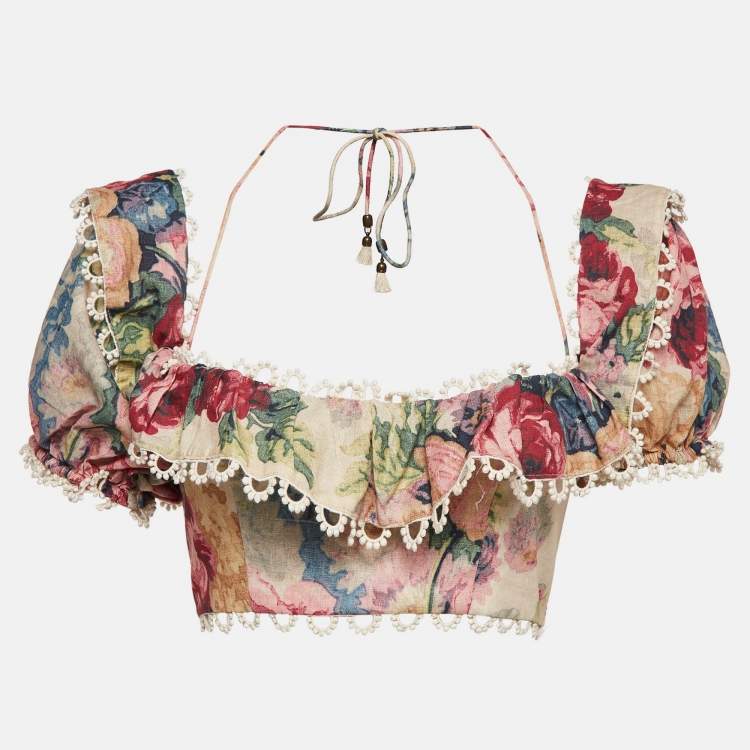 Pre Owned Zimmermann Multicolor Printed Melody Off-The-Shoulder Top S