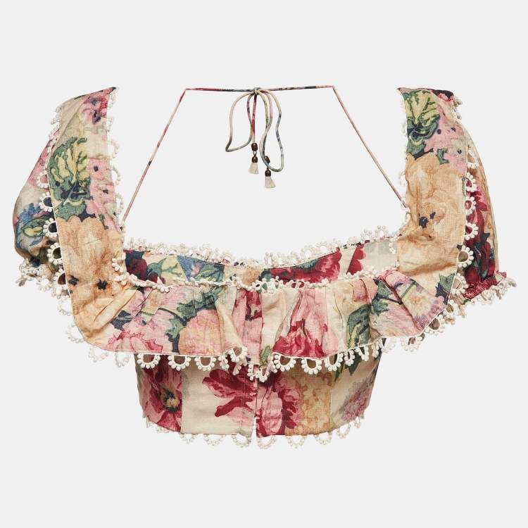 Pre Owned Zimmermann Multicolor Printed Melody Off-The-Shoulder Top S