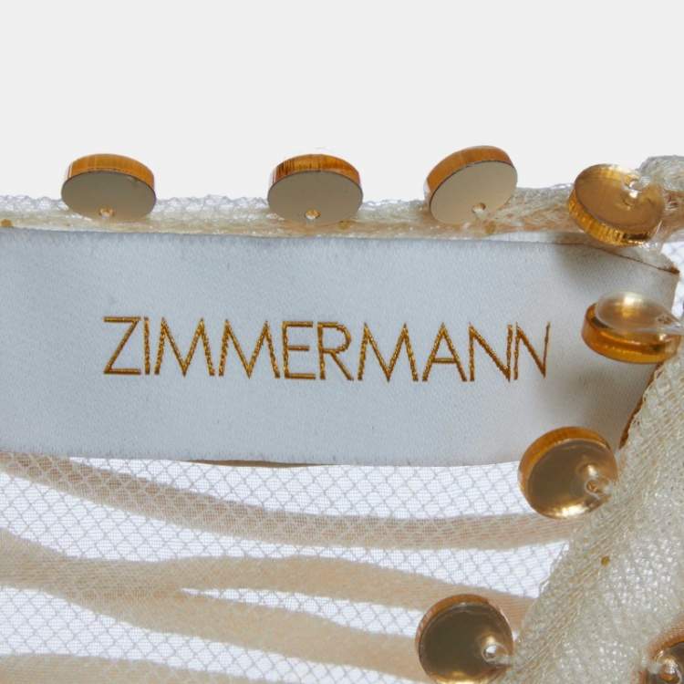 Pre Owned Zimmermann Cream Embellished Glitter Tulle Dancer Ruffled Top XS