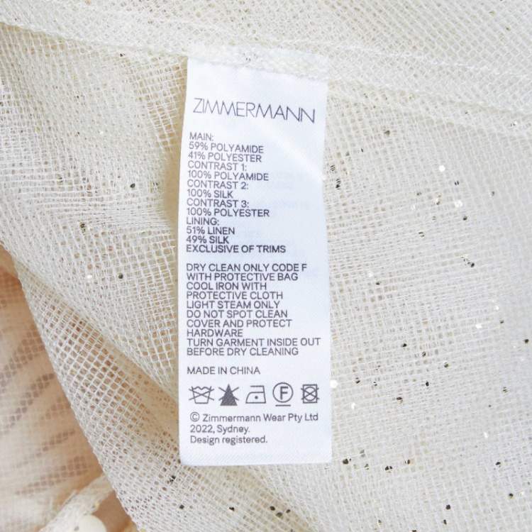 Pre Owned Zimmermann Cream Embellished Glitter Tulle Dancer Ruffled Top XS