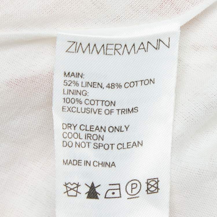 Pre Owned Zimmermann White Floral Print Linen & Cotton Scallop Short Dress S